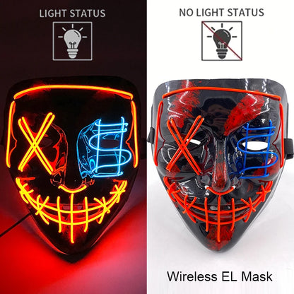 Wireless Halloween Scary Party Purge Mask with Neon Light Luminous LED Rave Mask Cosplay Accessories Festival Horror Car Décor
